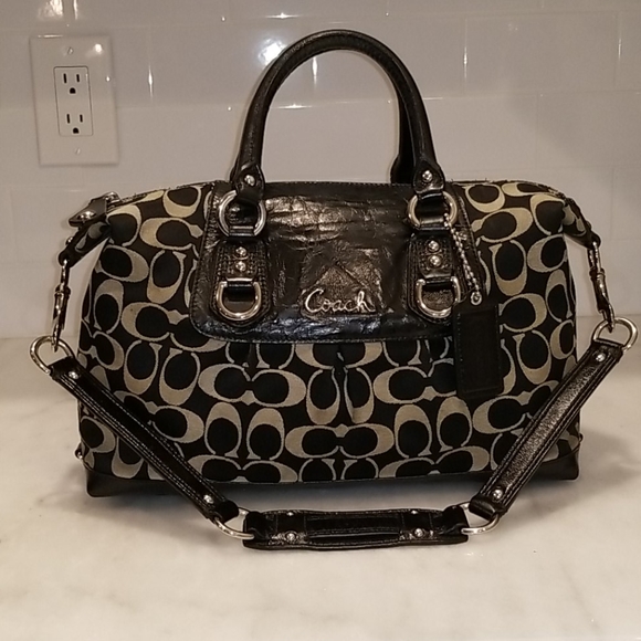 Coach Handbags - Coach Ashley Logo Jacquard & Leather Satchel